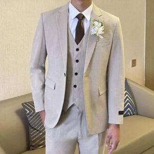 Premium Beige Three Piece Groom Suit Set